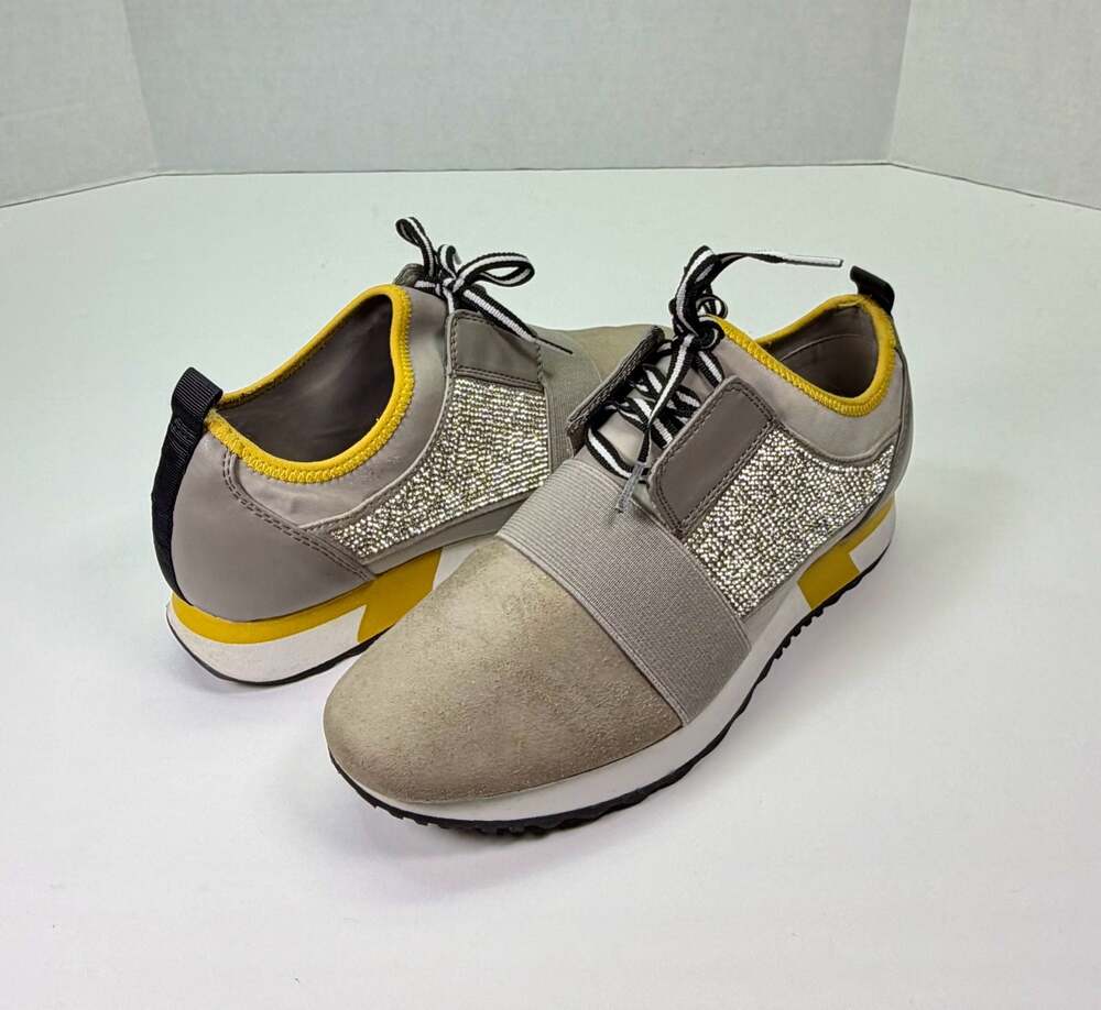 Steve Madden Attack Gray Suede and Rhinestone Sneakers Women’s 7.5